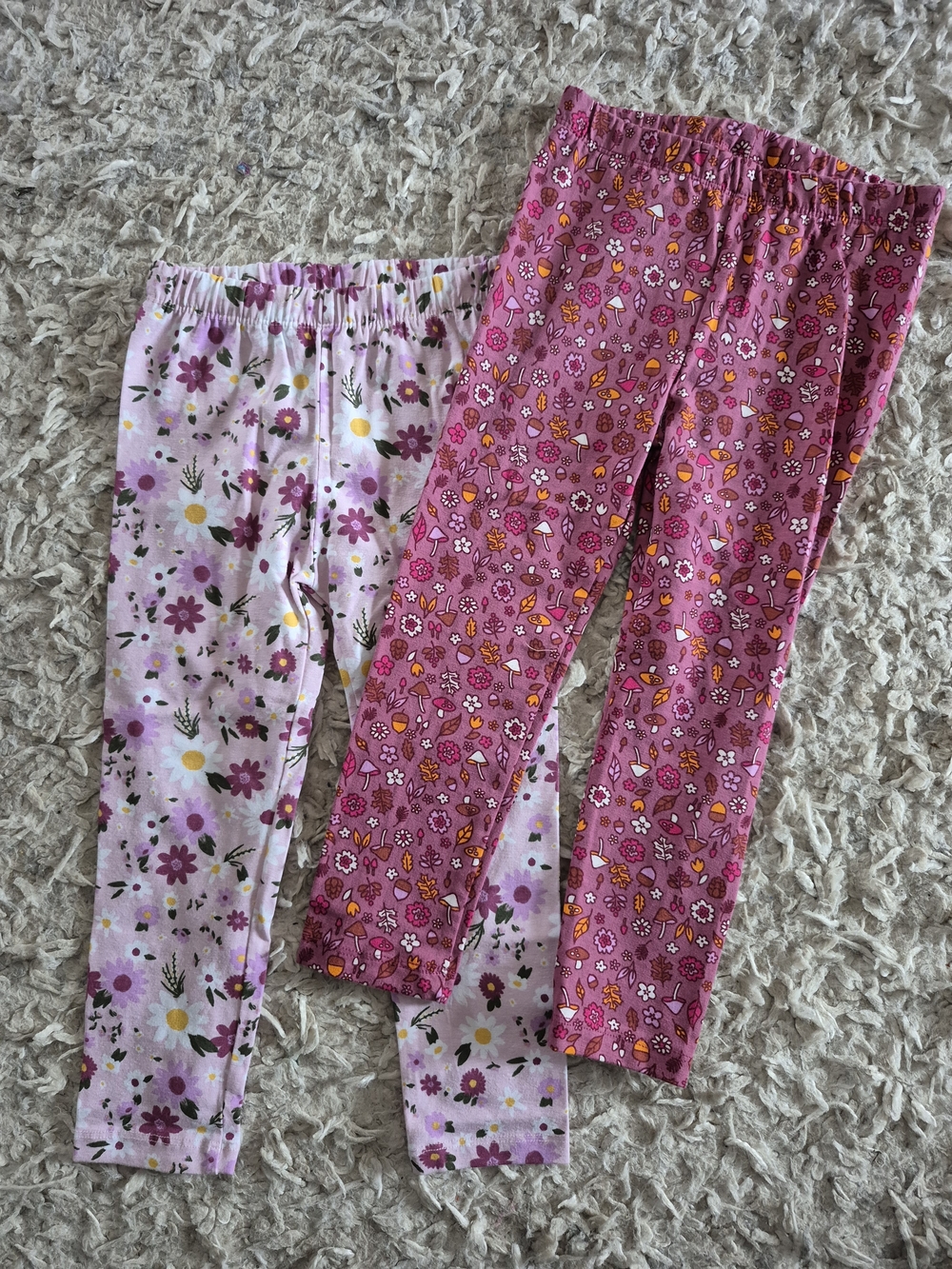 Girls' Floral Pink and Fall Patterned Cotton Leggings